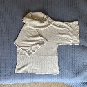 LOFT Cream Cowl Neck Sweater with Short Sleeves